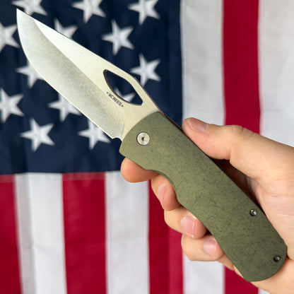 McNees Dixon 3.75″ Knife – Green/Bronze Titanium, MagnaCut Satin Blade, Frame Lock – Made in USA (1632)