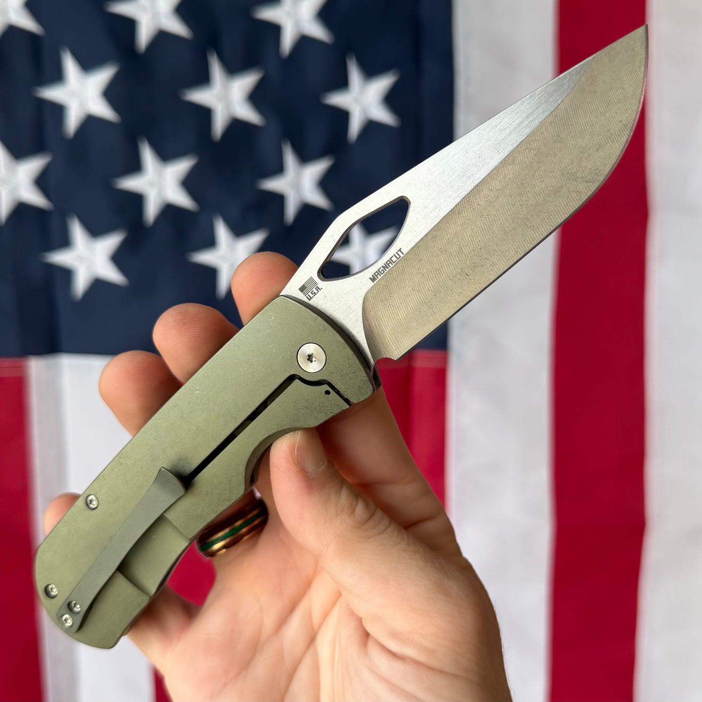 McNees Dixon 3.75″ Knife – Green/Bronze Titanium, MagnaCut Satin Blade, Frame Lock – Made in USA (1632)