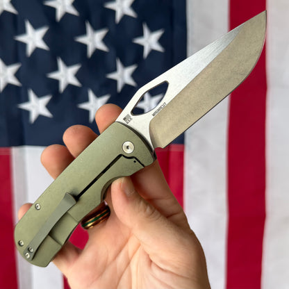 McNees Dixon 3.75″ Knife – Green/Bronze Titanium, MagnaCut Satin Blade, Frame Lock – Made in USA (1632)