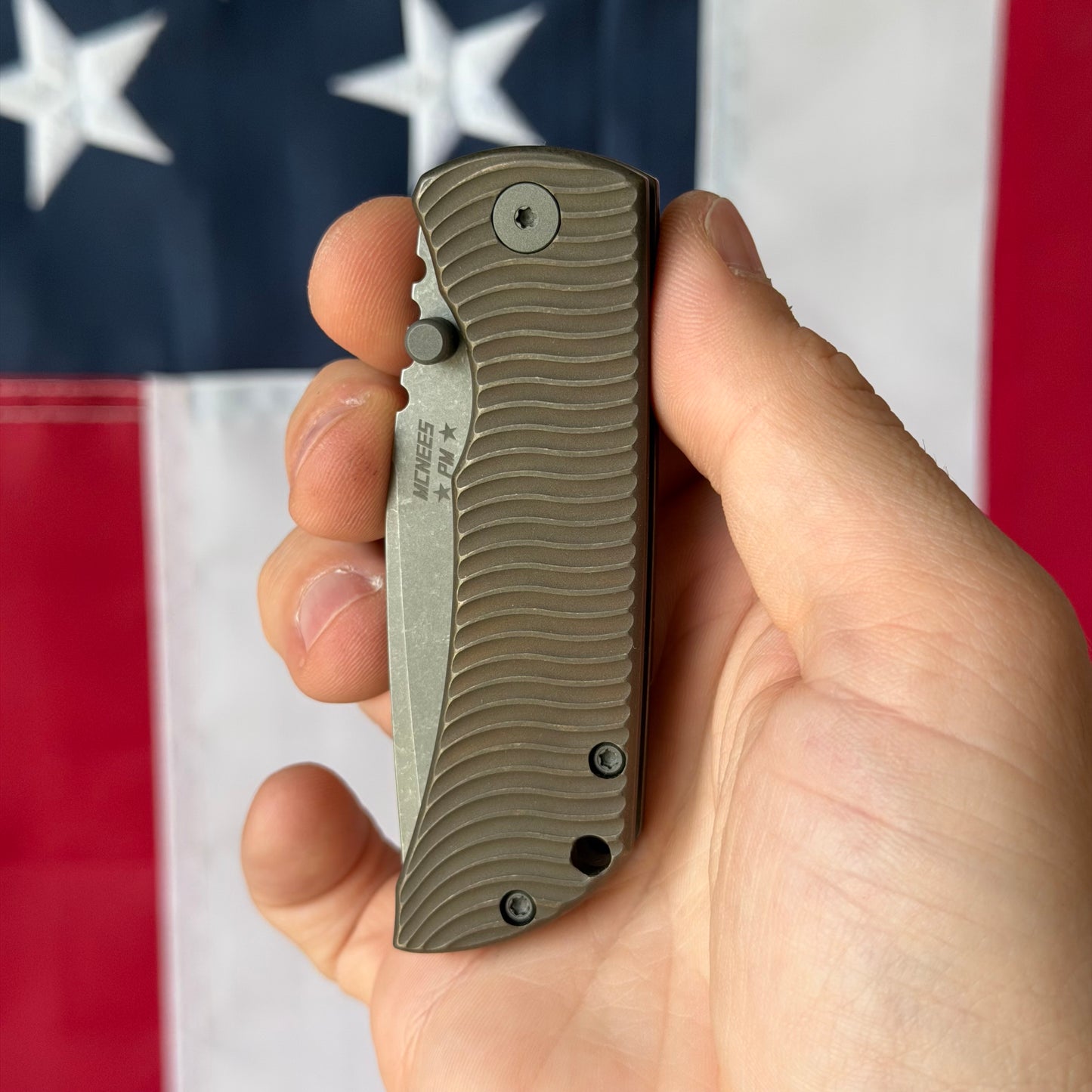 McNees PM MAC2 3″ Knife – Swerve Bronze Titanium, MagnaCut Stonewash Blade, Frame Lock – Made in USA (2497)