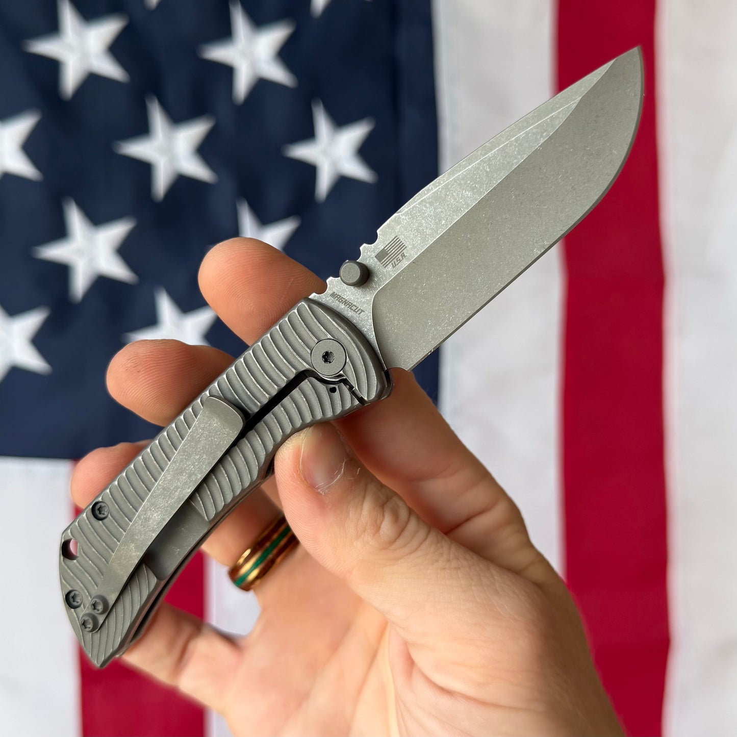 McNees PM MAC2 3″ Knife – Swerve Titanium, MagnaCut Stonewash Blade, Frame Lock – Made in USA (2496)
