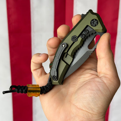 The Back Door: Heretic Medusa Manual RE DLC OD Green Tactical, 3″ MagnaCut Recurve Blade, Made in USA (H010-6A-GRN) (Return)