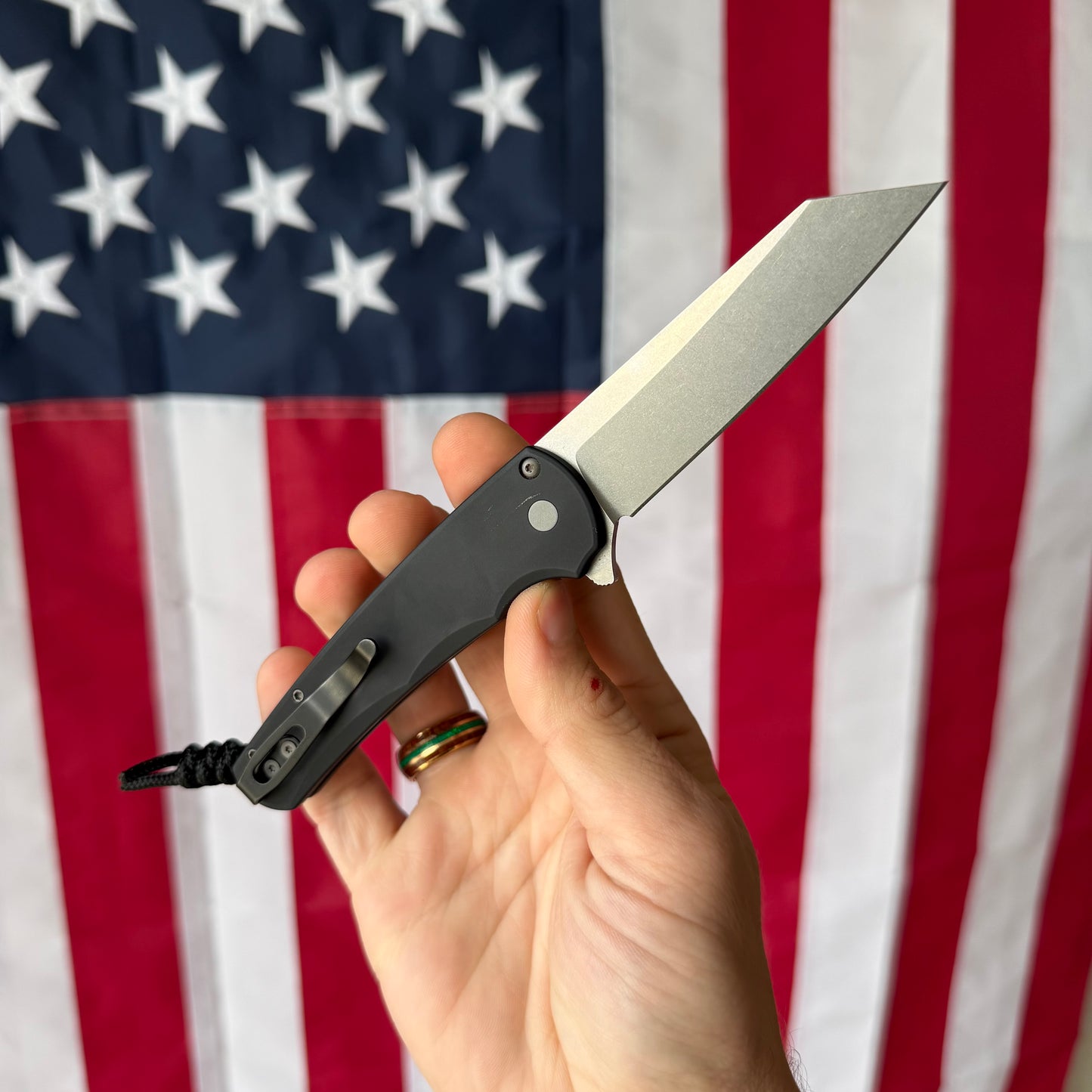 The Back Door: Pro-Tech Malibu Black 3.3 inch Magnacut Reverse Tanto Knife, Stonewash Blade, Blasted Hardware – Made in USA (5401) (Blemish)