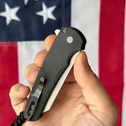 The Back Door: Pro-Tech Malibu Black 3.3 inch Magnacut Reverse Tanto Knife, Stonewash Blade, Blasted Hardware – Made in USA (5401) (Blemish)