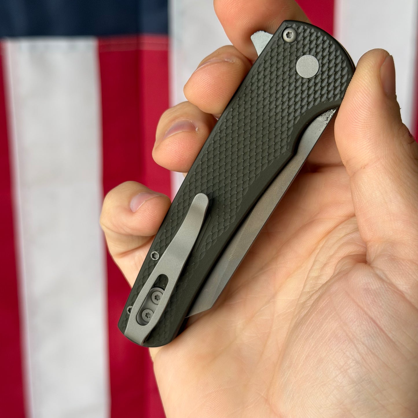 The Back Door: Pro-Tech Malibu Knife – Textured Green Handle, Smoky Grey DLC MagnaCut Reverse Tanto Blade, 3.25″ – Made in USA (5406-SG) (Return)