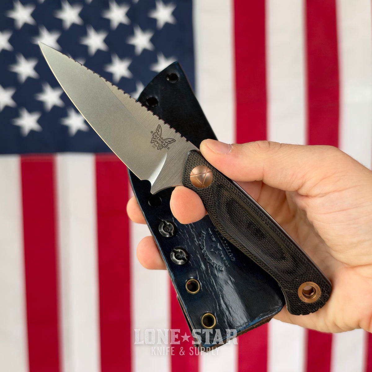 The Back Door: Benchmade Dacian Fixed Blade - CPM MagnaCut Spear Point, Custom Badger Claw Outfitters Sheath - Made in USA (Trade In)