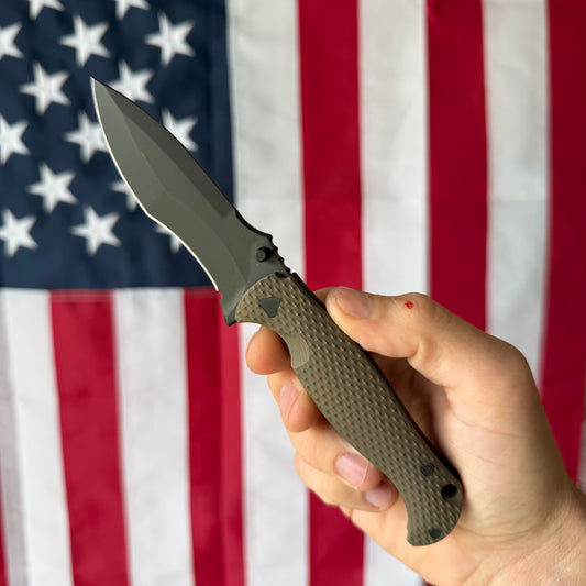 The Back Door: Half Face Blades Extremis Folder, PVD Coated Blade, Bronze Anodized Titanium Scales, Made in USA (Return)