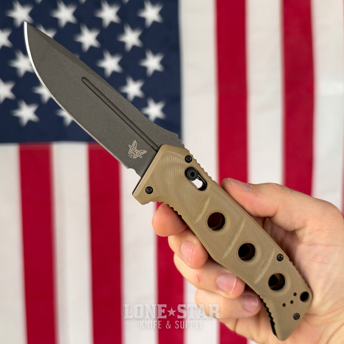 The Back Door: Benchmade Auto Adamas - 3.78" CPM-CruWear, Desert Tan G10, Auto-AXIS - Made in USA (2750GY-3) (Trade In)