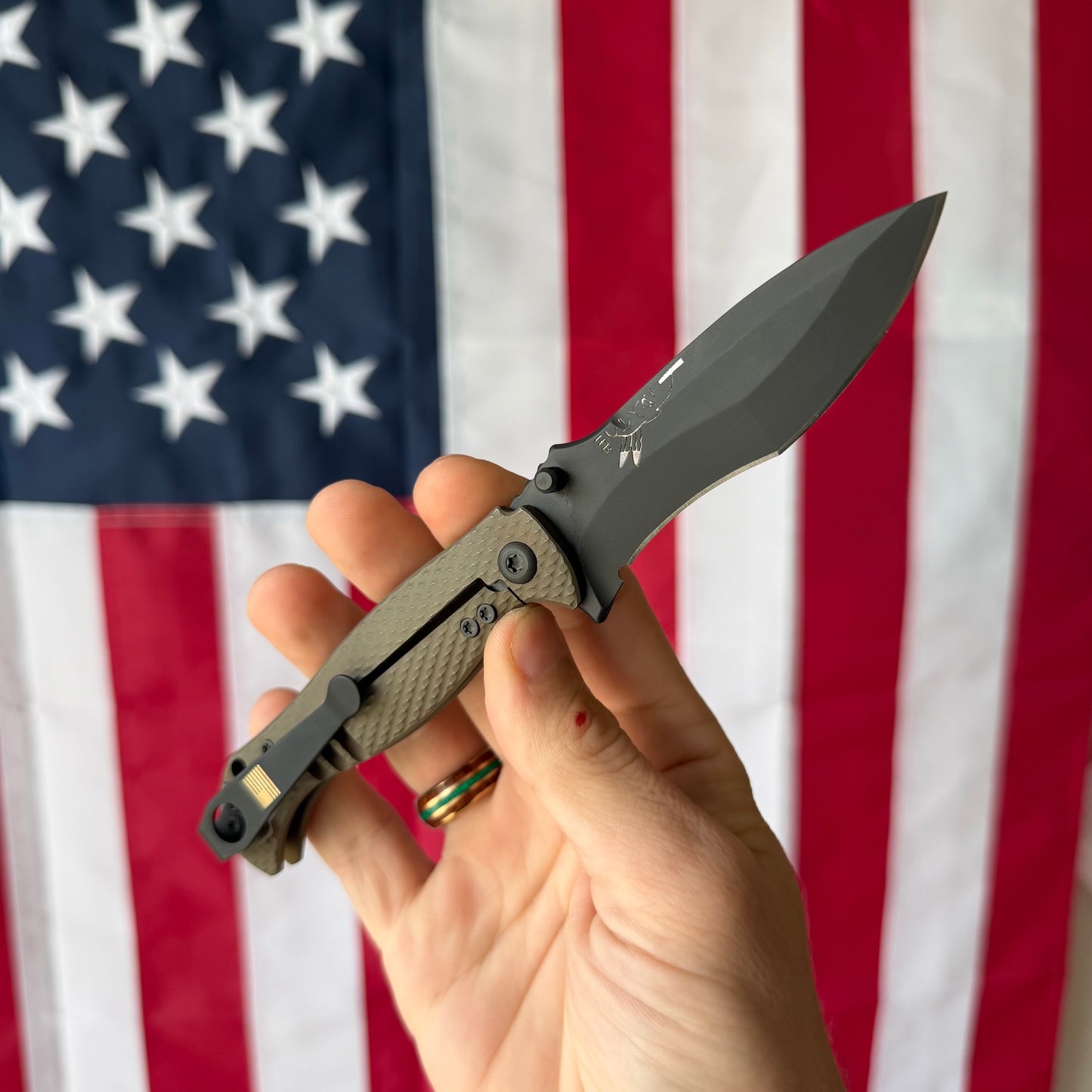 The Back Door: Half Face Blades Extremis Folder, PVD Coated Blade, Bronze Anodized Titanium Scales, Made in USA (Return)