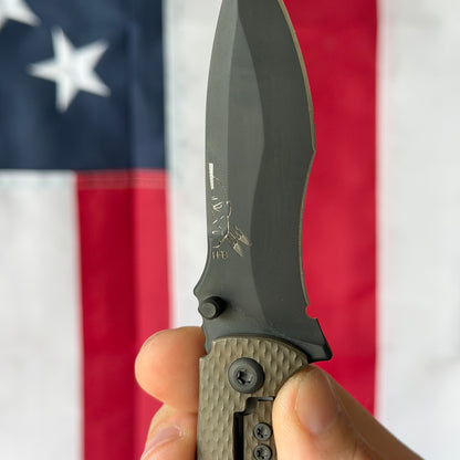 The Back Door: Half Face Blades Extremis Folder, PVD Coated Blade, Bronze Anodized Titanium Scales, Made in USA (Return)