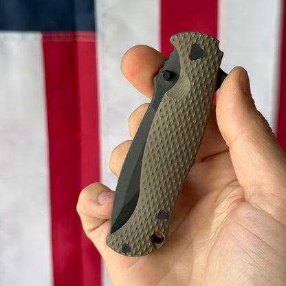 The Back Door: Half Face Blades Extremis Folder, PVD Coated Blade, Bronze Anodized Titanium Scales, Made in USA (Return)