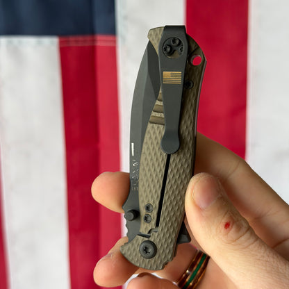 The Back Door: Half Face Blades Extremis Folder, PVD Coated Blade, Bronze Anodized Titanium Scales, Made in USA (Return)