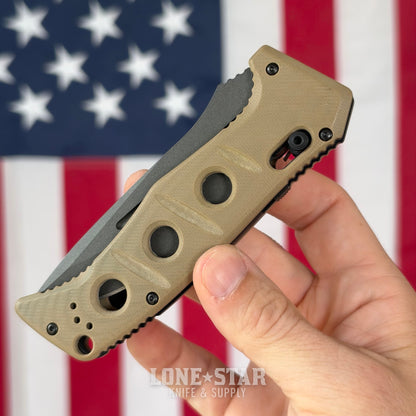 The Back Door: Benchmade Auto Adamas - 3.78" CPM-CruWear, Desert Tan G10, Auto-AXIS - Made in USA (2750GY-3) (Trade In)