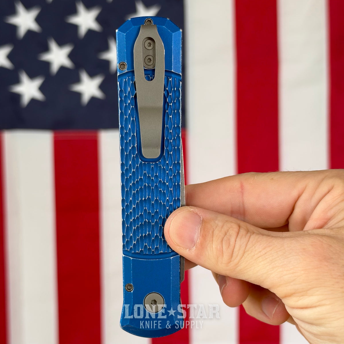 The Back Door: Pro-Tech Godfather Left Hand - Battle Worn Blue, Automatic - Made in USA (926-LHAWBW) (Trade In)