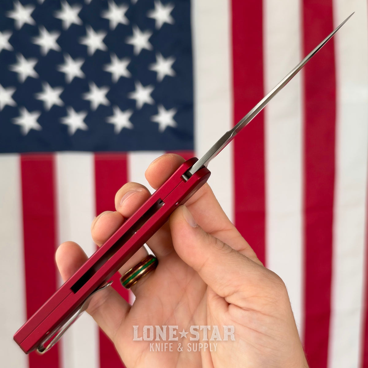The Back Door: Pro-Tech Godfather 921 MOP Red - 4" Satin 154CM, Red Handle, White Pearl Button - Made in USA (921-MOP RED) (Return)