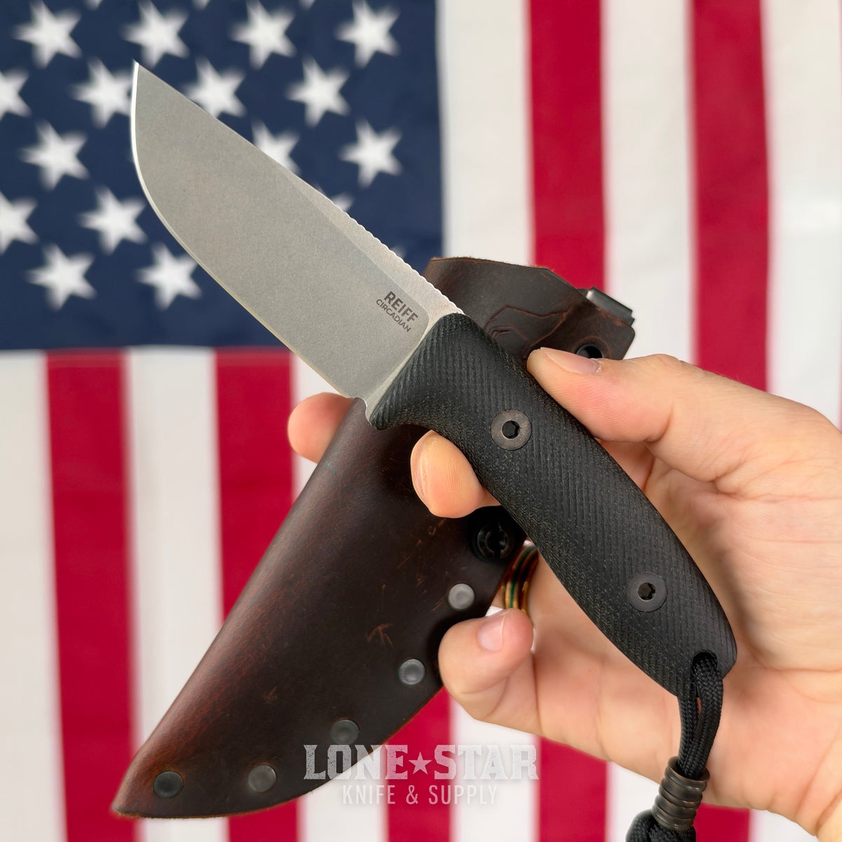 The Back Door: Reiff Knives Circadian - 3.28" CPM MagnaCut, Canvas Micarta, Leather Sheath with Ulticlip - Made in USA (Trade In)