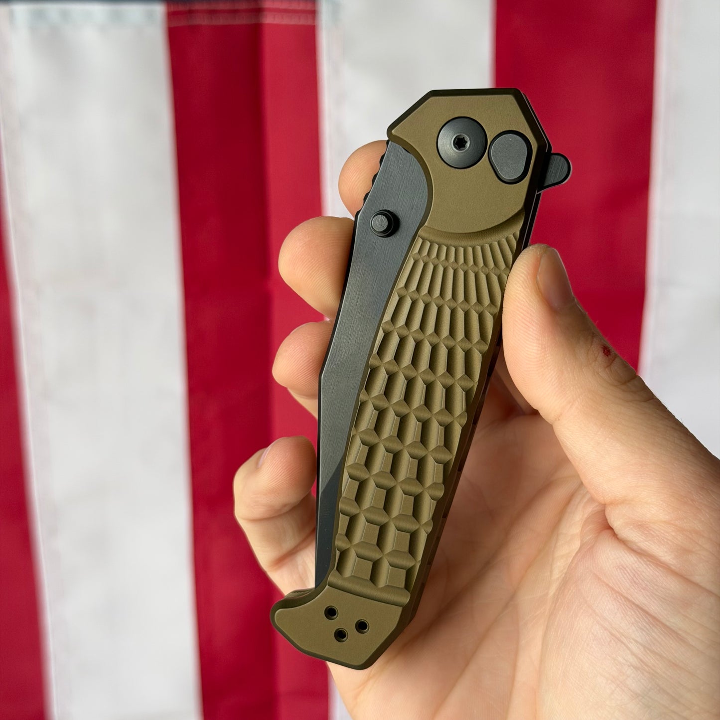 The Back Door: Half Face Blades Crow Folder, Anodized OD Green Aluminum Handle, 3.5″ S45VN Blade, Made in USA (Return)