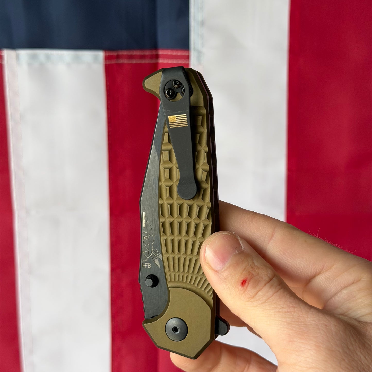 The Back Door: Half Face Blades Crow Folder, Anodized OD Green Aluminum Handle, 3.5″ S45VN Blade, Made in USA (Return)
