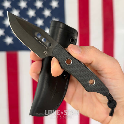 The Back Door: Heretic Kobold Bowie 2.56" Fixed Blade - DLC Black MagnaCut, Glow Carbon Fiber, Serial 13 - Made in USA (H065-6A-GLOCF) (Trade In)