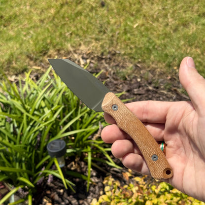 Redhawk Fixed Blade – Green Cerakote MagnaCut Reverse Tanto, 3D Contoured Micarta Handles, Leather Sheath – Made in USA