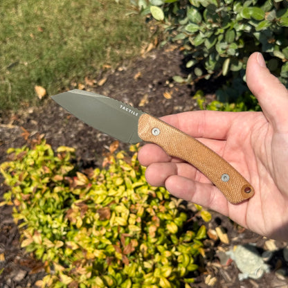 Redhawk Fixed Blade – Green Cerakote MagnaCut Reverse Tanto, 3D Contoured Micarta Handles, Leather Sheath – Made in USA