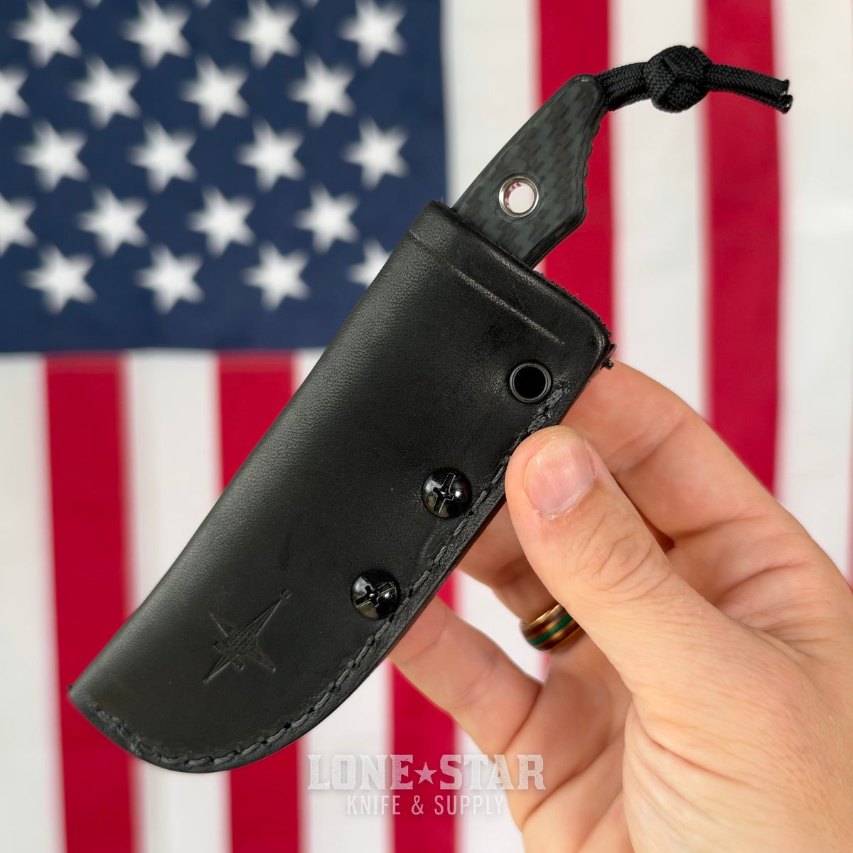 The Back Door: Heretic Kobold Bowie 2.56" Fixed Blade - DLC Black MagnaCut, Glow Carbon Fiber, Serial 13 - Made in USA (H065-6A-GLOCF) (Trade In)