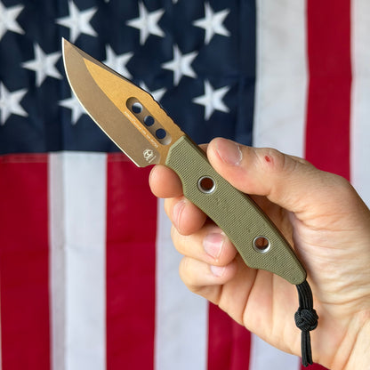 Heretic Kobold Bowie 2.8" Fixed Blade – Bronze Blade, OD Green G10, MagnaCut – Made in USA (H065-7A-OD-G10)