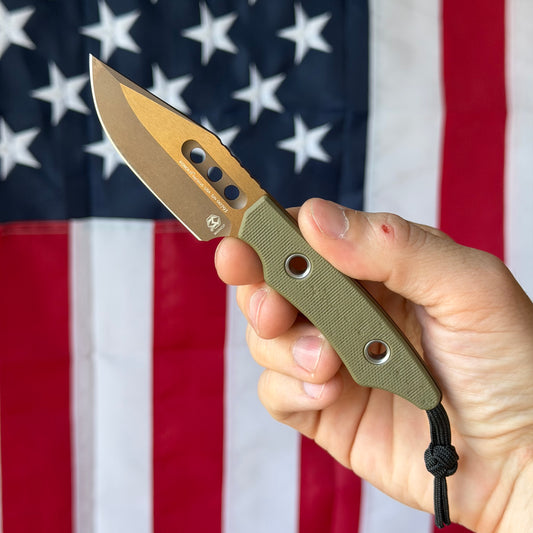 Heretic Kobold Bowie 2.8" Fixed Blade – Bronze Blade, OD Green G10, MagnaCut – Made in USA (H065-7A-OD-G10)