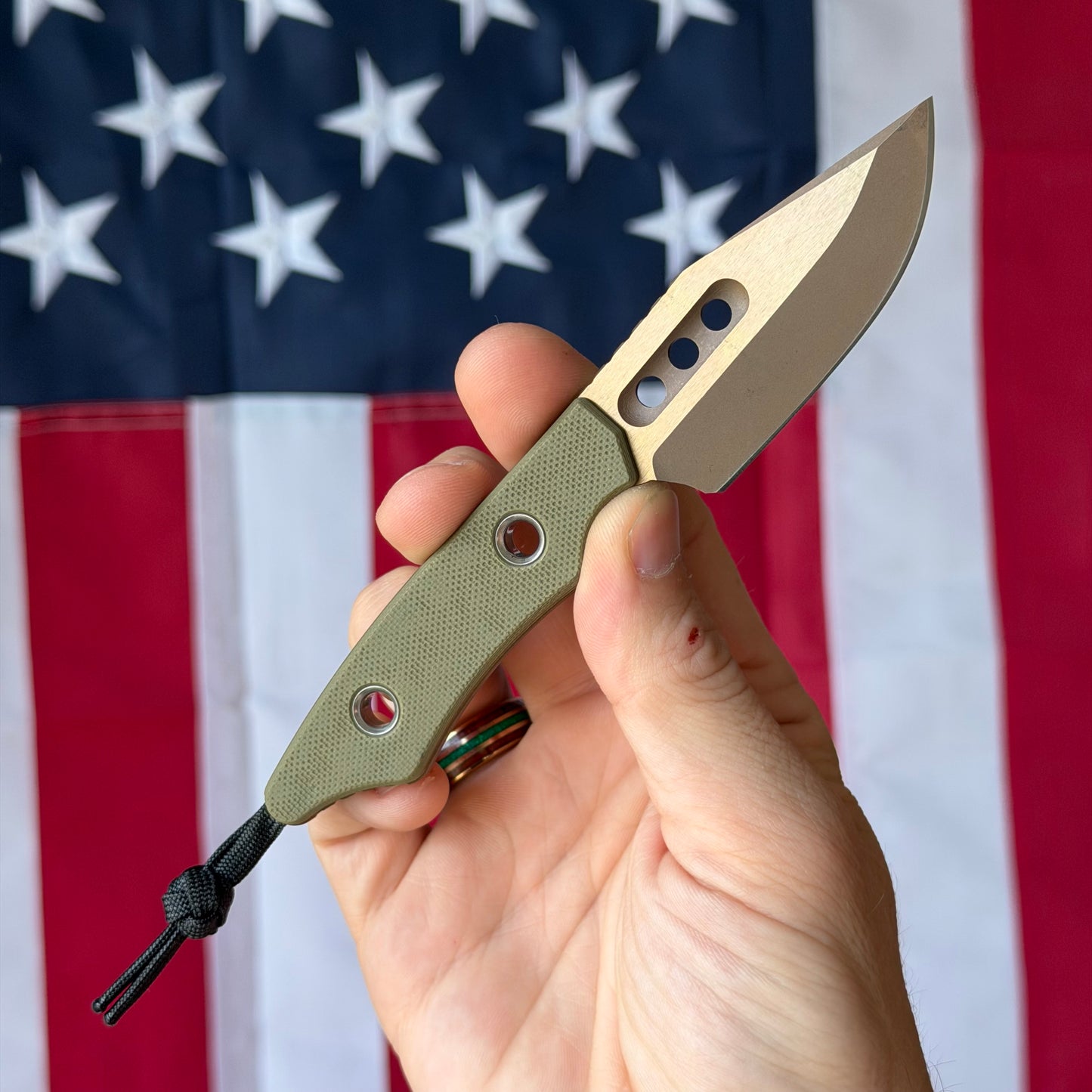 Heretic Kobold Bowie 2.8" Fixed Blade – Bronze Blade, OD Green G10, MagnaCut – Made in USA (H065-7A-OD-G10)