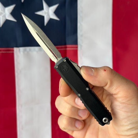 Microtech UTX-70 Gen IV DE Black Aluminum, 3.1″ M390MK Blade, Stonewashed, Made in USA (11474-10)