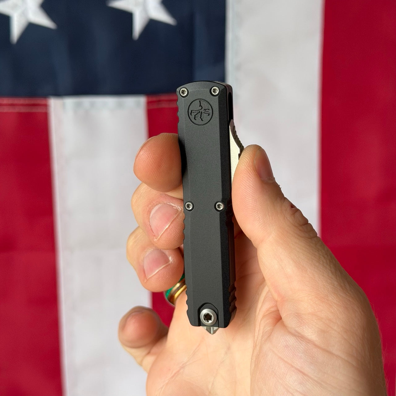 Microtech UTX-70 Gen IV DE Black Aluminum, 3.1″ M390MK Blade, Stonewashed, Made in USA (11474-10)