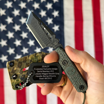 Severed Metal Works Zealot Fixed Blade – 2.5” Tanto Blade, 80CrV2 Steel, Micarta Scales – Made in USA