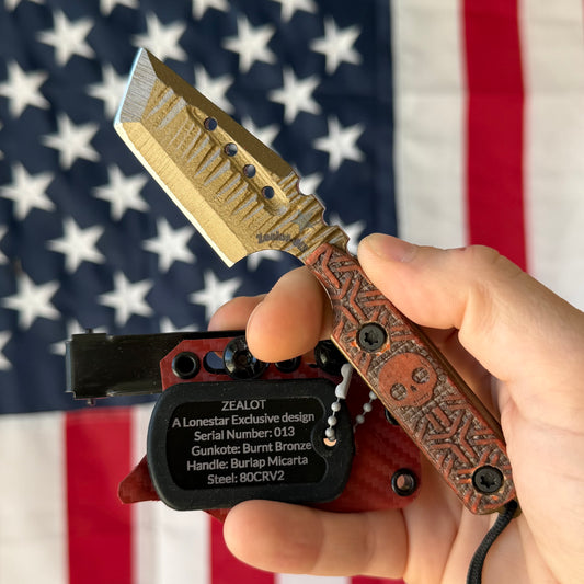 Severed Metal Works Zealot Fixed Blade – 2.5” Tanto Blade, 80CrV2 Steel, Micarta Scales – Made in USA