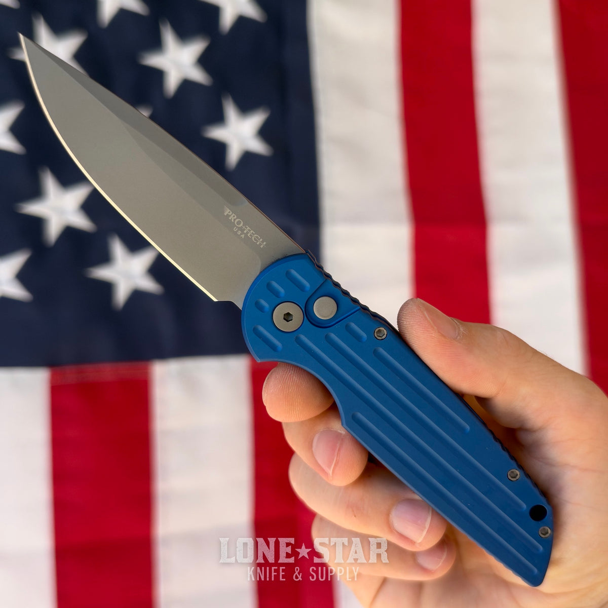 The Back Door: Pro-Tech TR-3 Tactical Response 3 Auto - Blue Grooved Aluminum, 3.5" 154CM - Made in USA (TR-3 Blue) (Trade In)