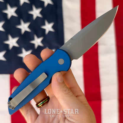 The Back Door: Pro-Tech TR-3 Tactical Response 3 Auto - Blue Grooved Aluminum, 3.5" 154CM - Made in USA (TR-3 Blue) (Trade In)