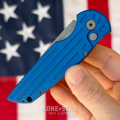 The Back Door: Pro-Tech TR-3 Tactical Response 3 Auto - Blue Grooved Aluminum, 3.5" 154CM - Made in USA (TR-3 Blue) (Trade In)
