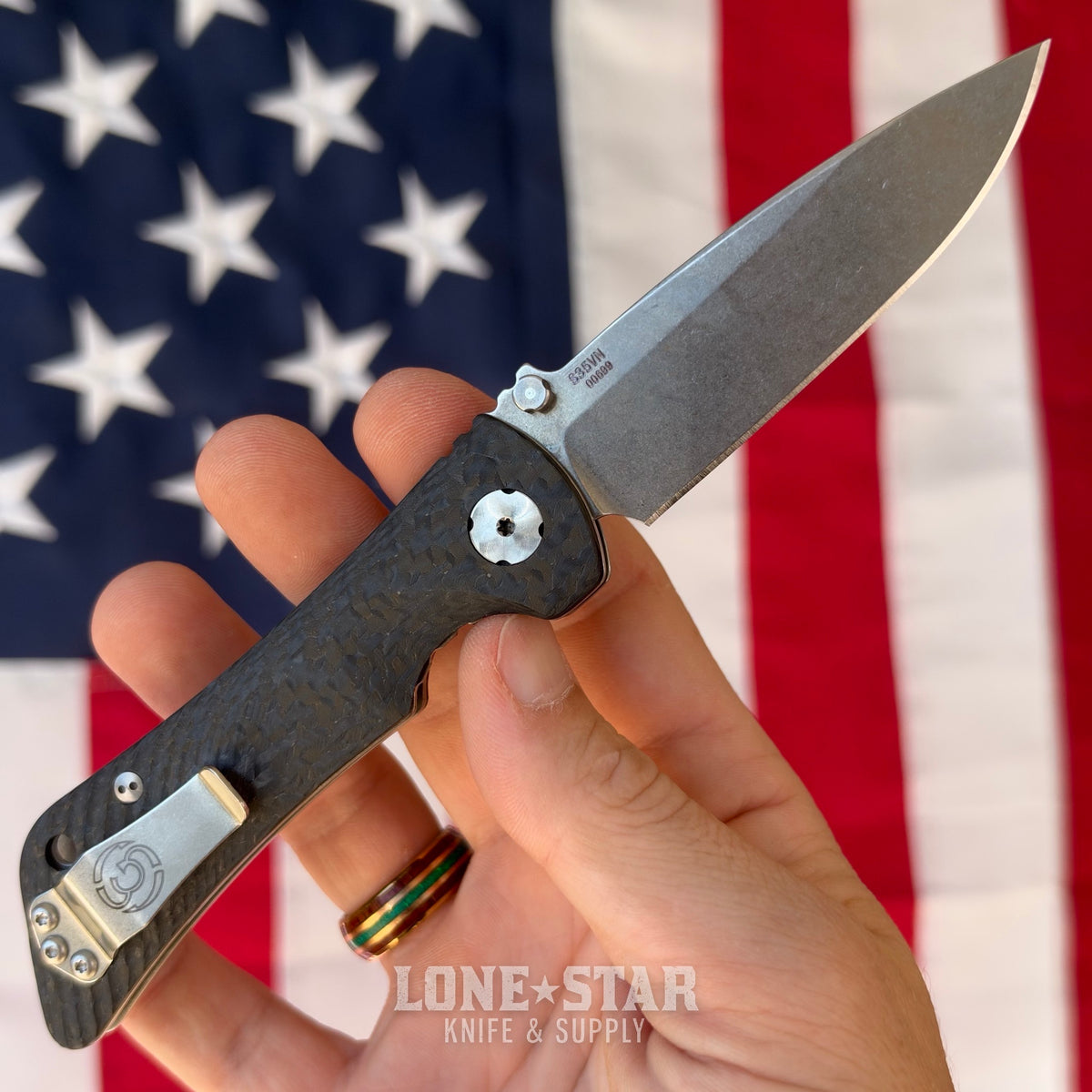The Back Door: Southern Grind Spider Monkey - Black Carbon Fiber, 3.25" CPM-S35VN Satin Drop Point - Made in USA (SG06030008) (Trade In)