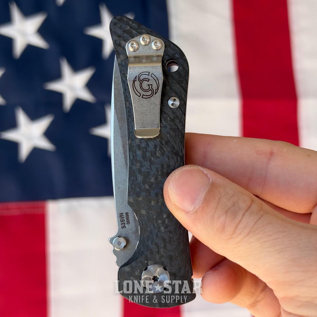 The Back Door: Southern Grind Spider Monkey - Black Carbon Fiber, 3.25" CPM-S35VN Satin Drop Point - Made in USA (SG06030008) (Trade In)