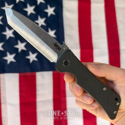 The Back Door: Southern Grind Bad Monkey - Black Carbon Fiber, 3.875" 14C28N Satin Tanto, Emerson Wave - Made in USA (SG02050008) (Trade In)