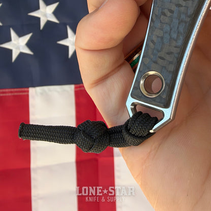 The Back Door: Heretic Mini Nephilim 4" MagnaCut Dagger, Stonewash Fully Serrated, Carbon Fiber Scales, JRE Leather Sheath - Made in USA (H069-2C-CF) (Return)