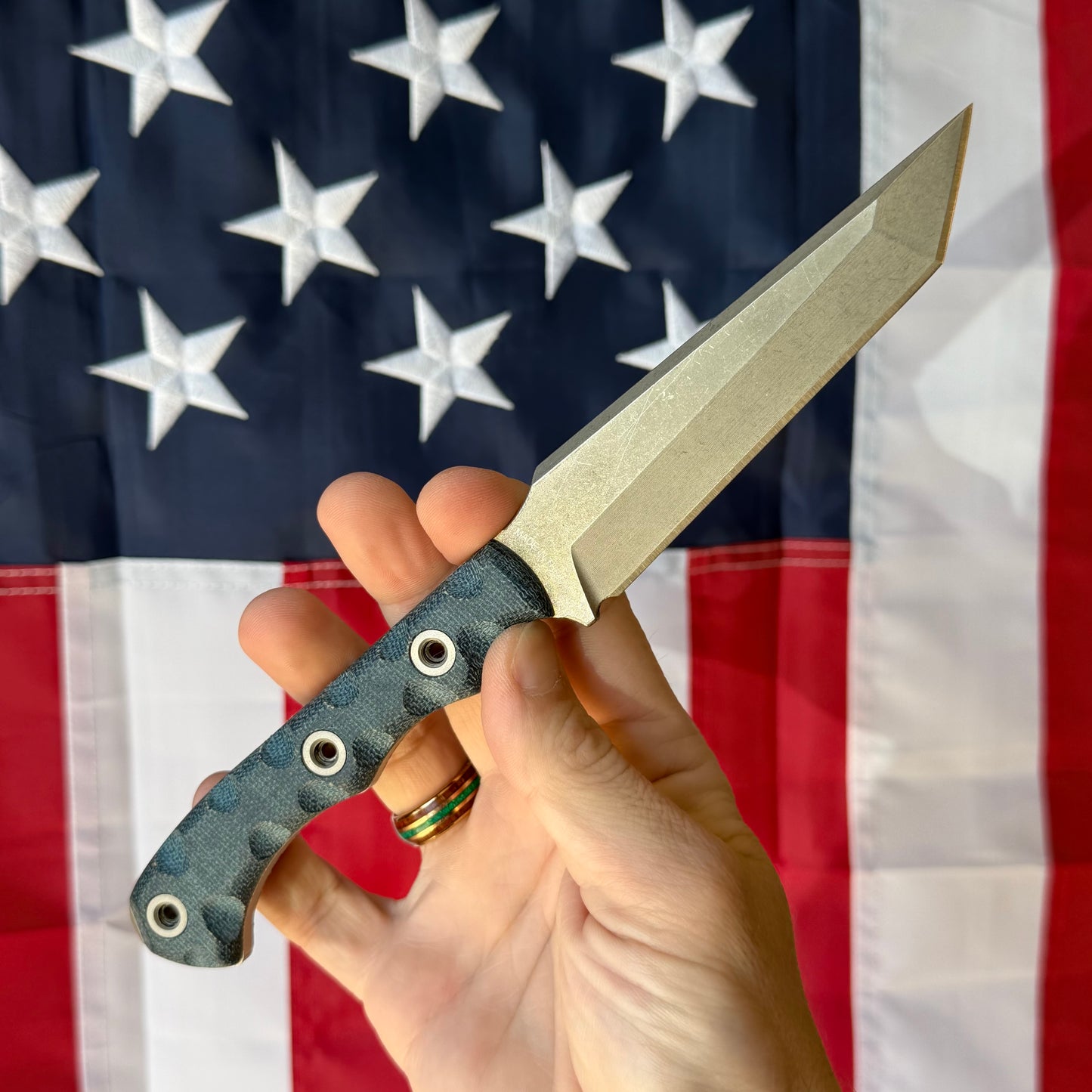 The Back Door: T.Kell OPS Hawk 4.5" Tanto Fixed Blade, AEBL NiB Battleworn, Blem Model – Made in USA