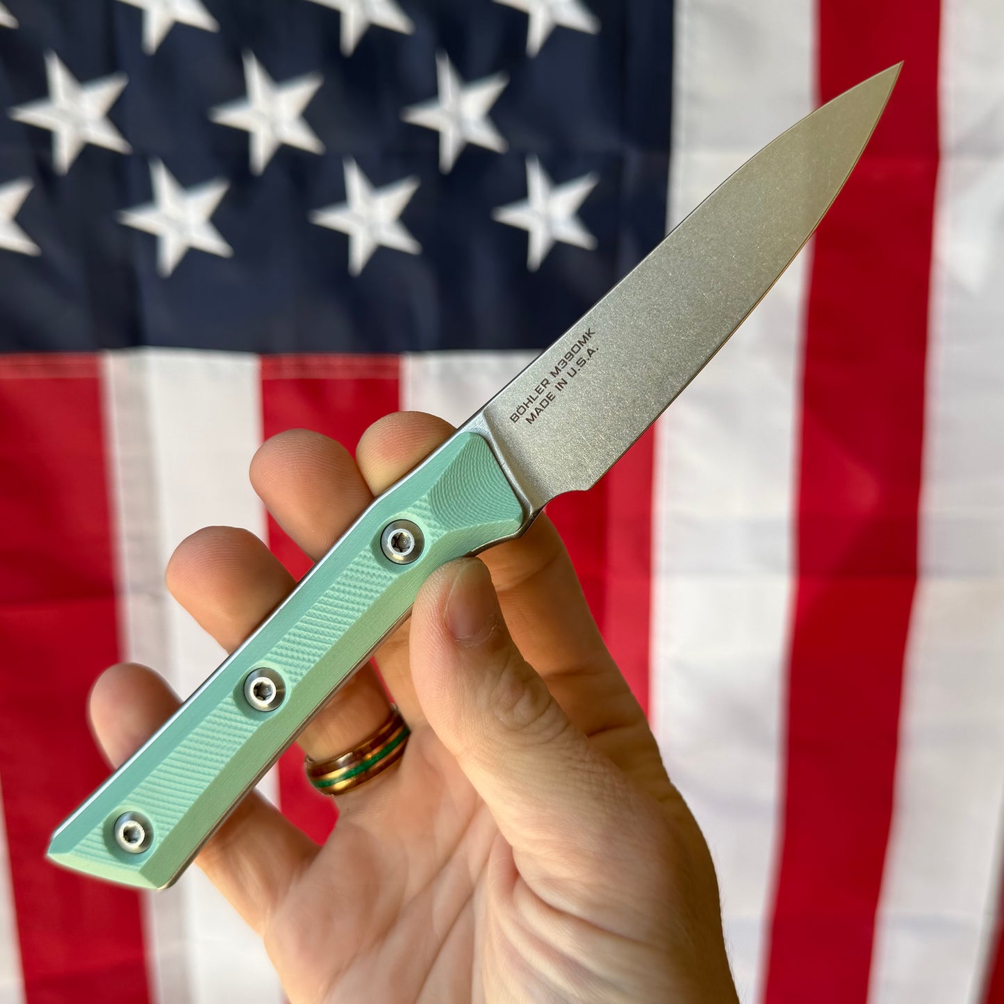 The Back Door: Microtech Paring Knife 3.5" Fixed Blade, M390MK Stonewash, Caribbean Blue G10 – Made in USA (3500-10CA)