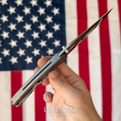 Pro-Tech Avalon Thumb Stud Custom 001, Peace Neighbor Design, Mike Irie Mirror Polished 154CM, Knurled 17-4 Steel Handle - Made in USA