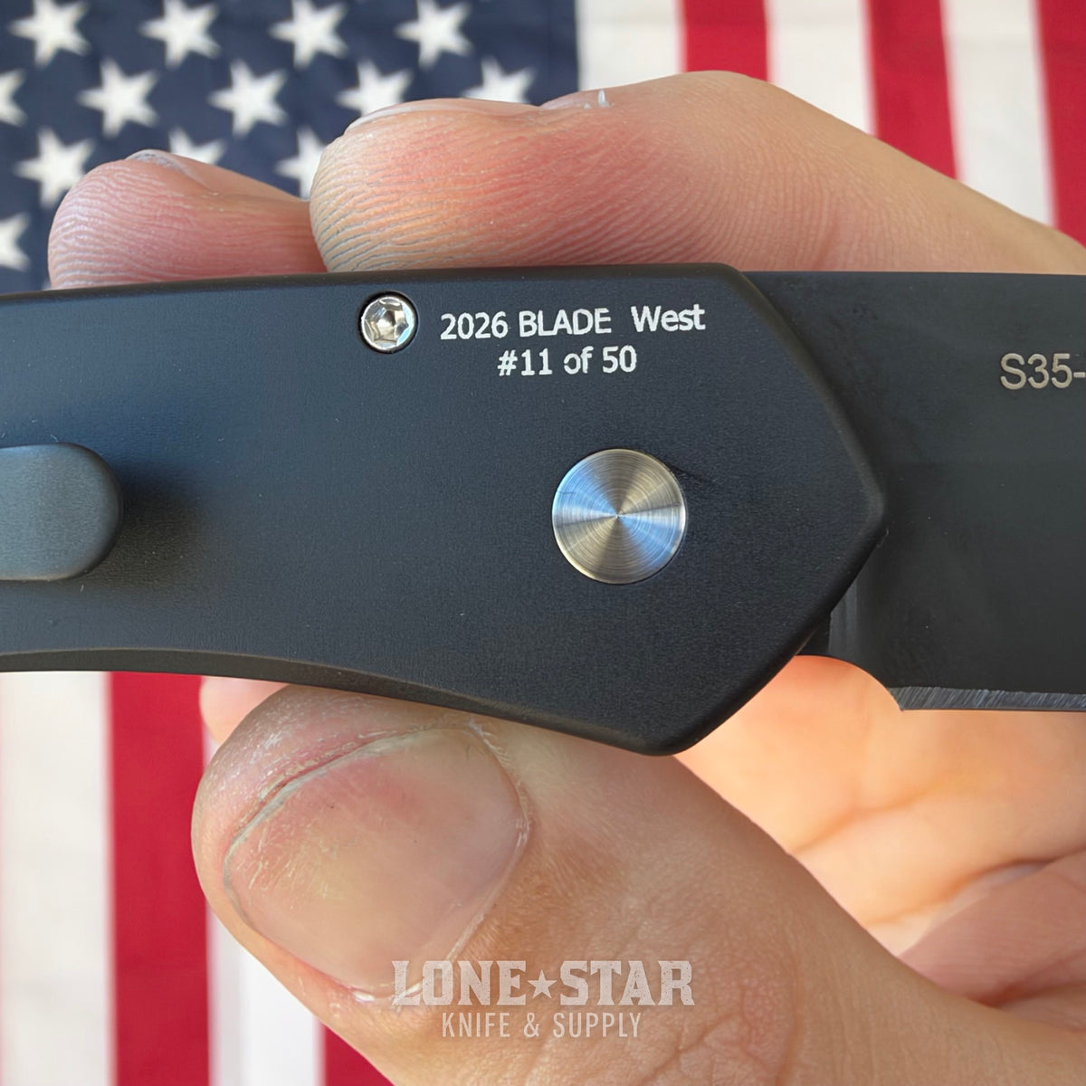 Pro-Tech Newport, Blade Show West 2026 Exclusive, DLC Black S35VN, Abalone Button, Black Handle - Made in USA (BSW26.Newport.1)