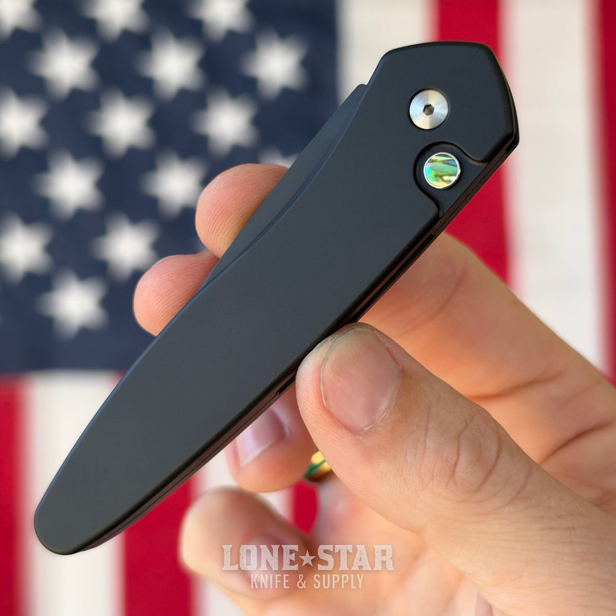 Pro-Tech Newport, Blade Show West 2026 Exclusive, DLC Black S35VN, Abalone Button, Black Handle - Made in USA (BSW26.Newport.1)
