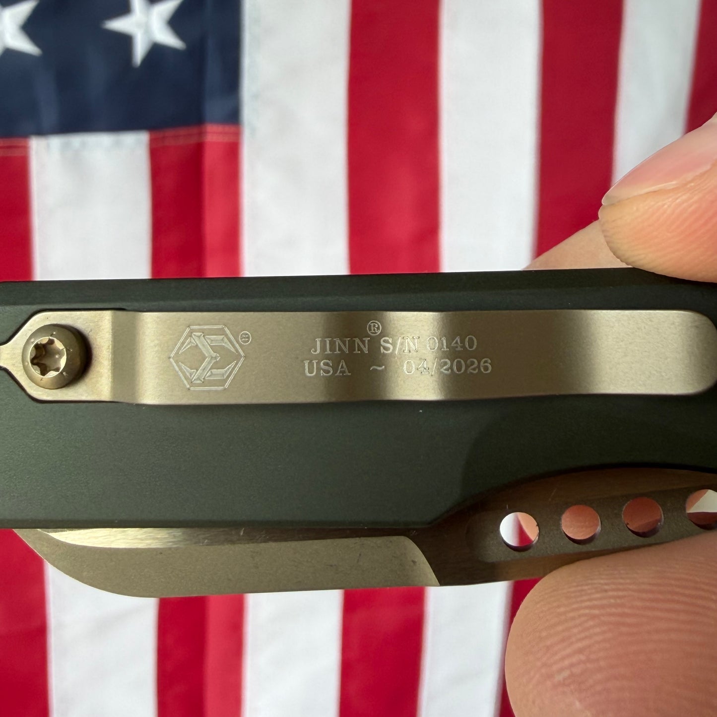 Heretic Jinn Manual 3.0" Button Lock Flipper – Bronze MagnaCut, OD Green Chassis – Made in USA (H213-7AGRN)