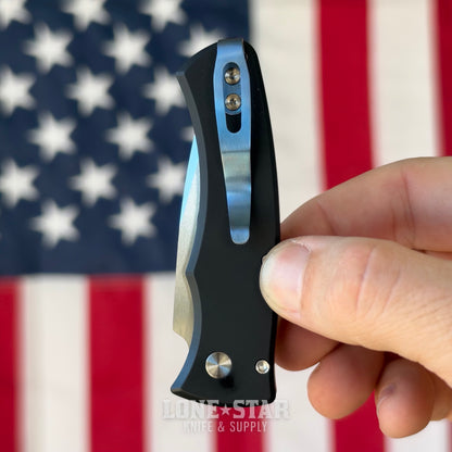 Pro-Tech Duke 2 Custom, Blade Show West 2026 Exclusive, 2.7" Mike Irie Mirror Polished Blade, Black Aluminum with White Pearl Inlay - Made in USA (BSW26.Duke.1)