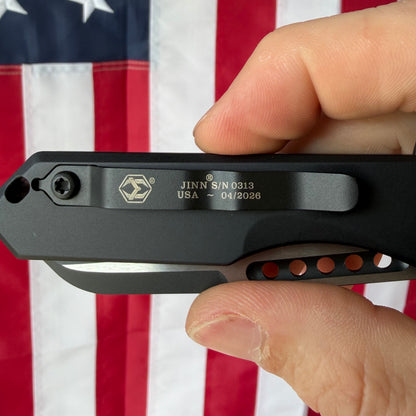 Heretic Jinn Manual 3.0" Button Lock Flipper – 2-Tone MagnaCut, Black Tactical Chassis – Made in USA (H213-10A-T)