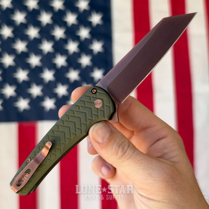 Pro-Tech Malibu Flipper, Blade Show West 2026 Exclusive, 3.3" Copper Rose PVD MagnaCut Reverse Tanto, Green Tread Aluminum - Made in USA (BSW26.Malibu.1)