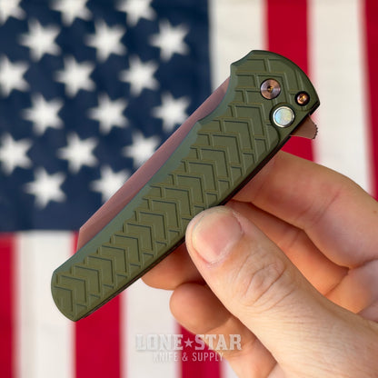 Pro-Tech Malibu Flipper, Blade Show West 2026 Exclusive, 3.3" Copper Rose PVD MagnaCut Reverse Tanto, Green Tread Aluminum - Made in USA (BSW26.Malibu.1)